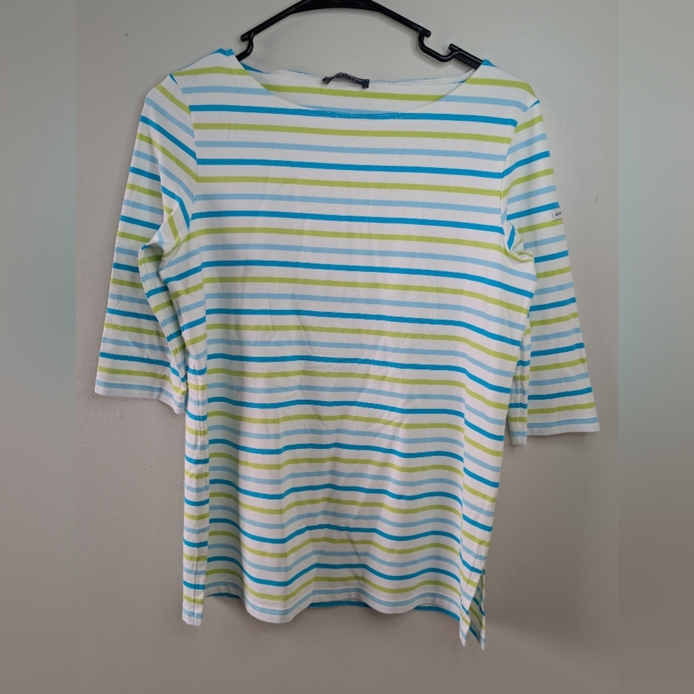 Saint James Striped 3/4 Sleeve Top in Blue and Green Size Medium